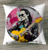 Past Horizon pillow on outdoor patio chair.